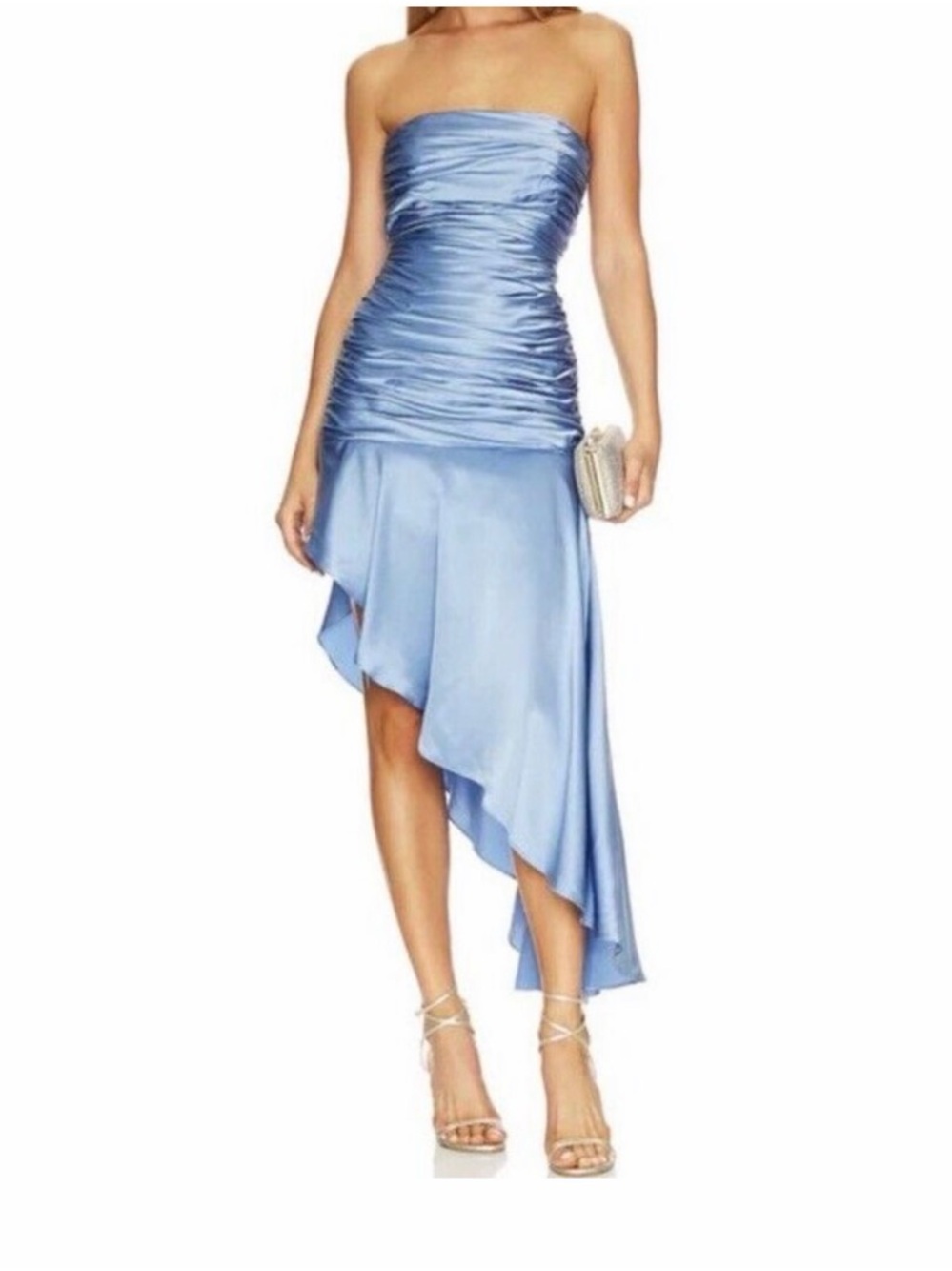 cinq a sept Strapless Light Blue High-Low Ruched Cocktail Dress